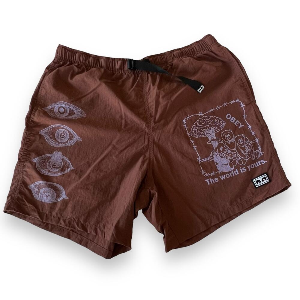 Obey Brown Graphic Flat Front Shorts
